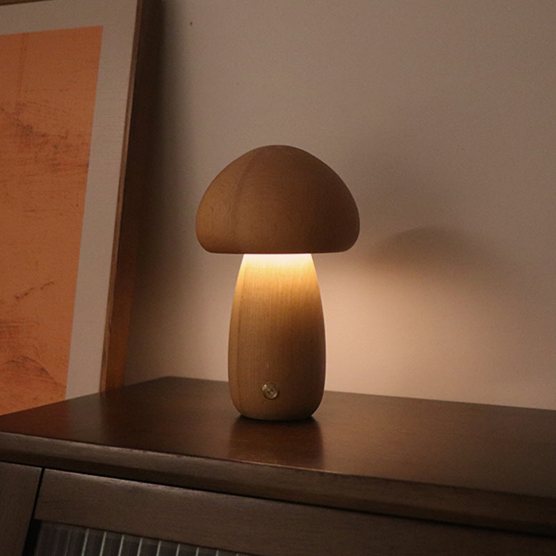 Wooden Mushroom LED Night Light with Touch Switch