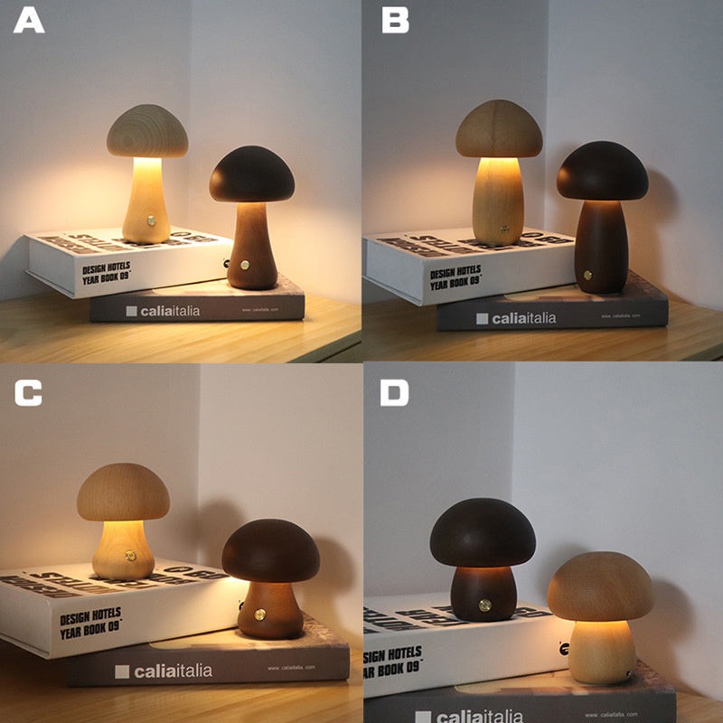 Wooden Mushroom LED Night Light with Touch Switch